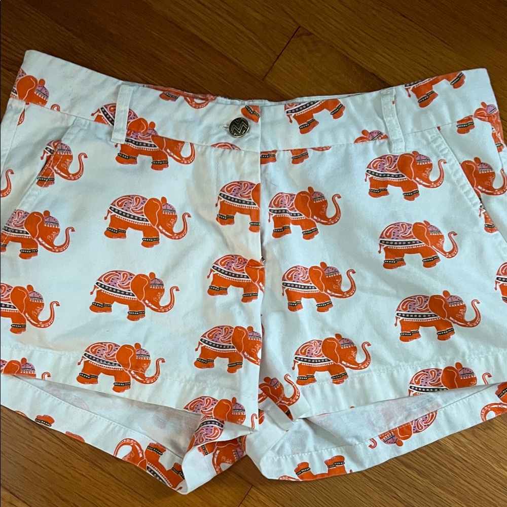 Macbeth Collection by Margaret Josephs Elephant Print Shorts - Orange and White